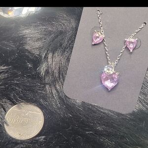(New) Purple Heart Necklace And Earrings Fashion Set